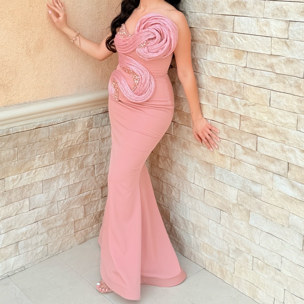 Glamorous Blush Maxi Dress with Embellishments - Picture 3 of 4